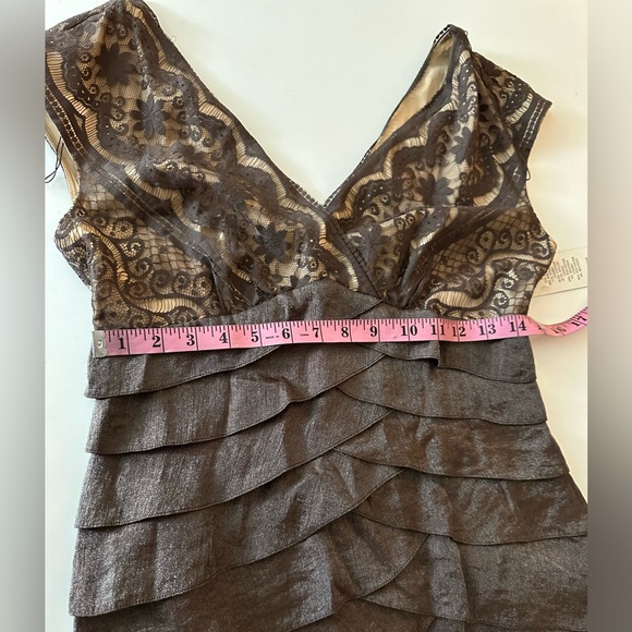Adrianna Papell Brown Embroidered Floral Overlay Top Shimmer Tiered Dress NWT 6 - Picture 14 of 15